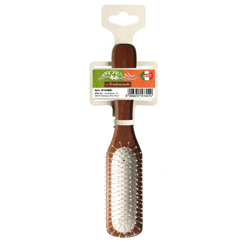 Hair brush beech wood handle, rectangular with cushioning, metal needles with rounded ends IPPA - 1