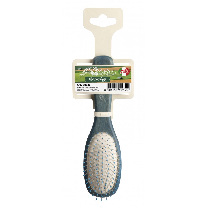 Hair brush beech wood handle, oval cushion with steel needles with rounded ends, blue IPPA - 1