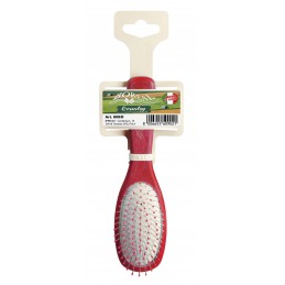 Hair brush beech wood handle, oval cushion with steel needles with rounded ends, travel, red IPPA - 1