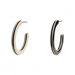 Medium size round shape titanium earrings in Ivory and black, 2 pcs. Kosmart - 1