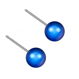Medium size sphere shape Titanium earrings in Crystal Iridescent DK Blue Pearl  - 1