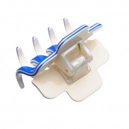 Medium size regular shape Hair jaw clip in Fluo electric blue and ivory Kosmart - 2