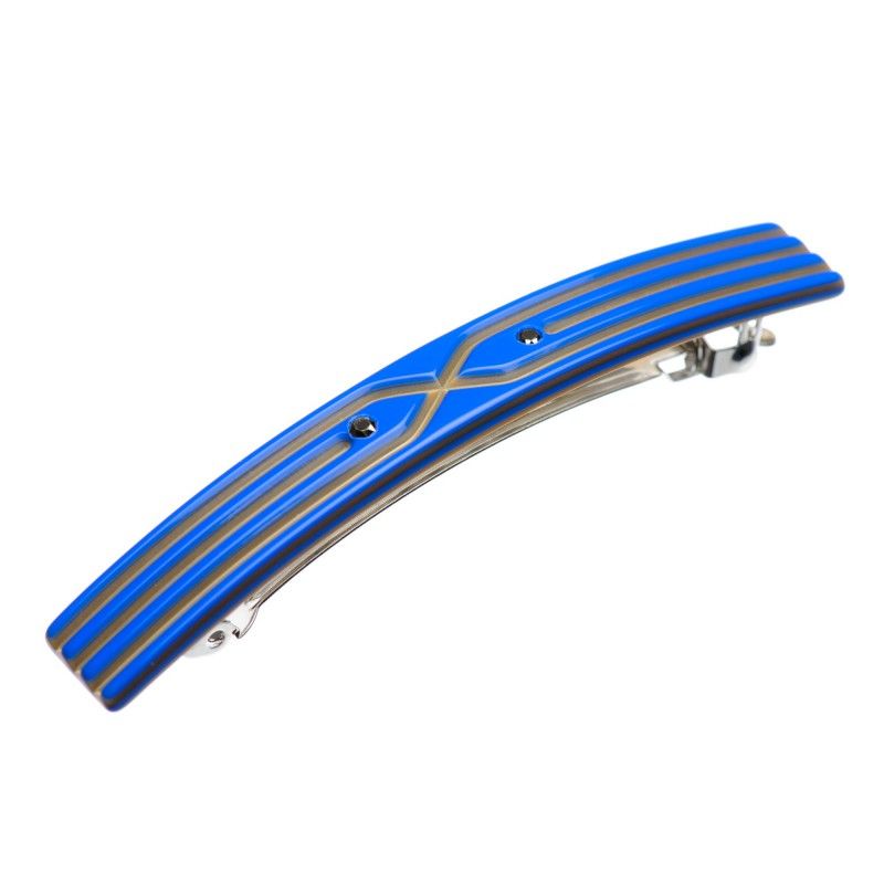 Small size rectangular shape Hair barrette in Fluo electric blue and gold Kosmart - 1