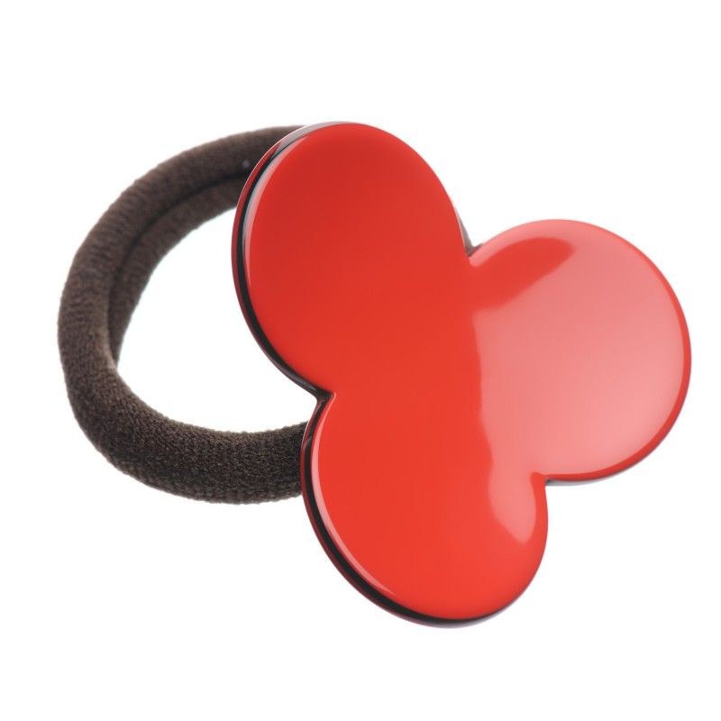 Medium size flower shape Hair elastic with decoration in Marlboro red and black Kosmart - 1