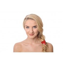 Medium size flower shape Hair elastic with decoration in Marlboro red and black Kosmart - 5